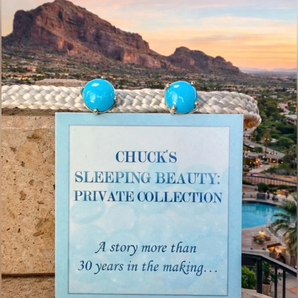 Sleeping Beauty Turquoise Solitaire Stud Earrings in Platinum/Sterling Silver - Picture 2 of 7